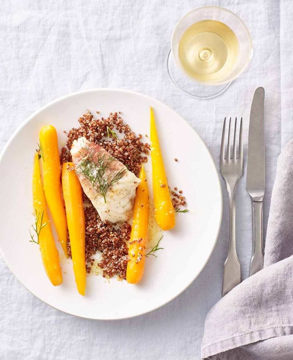 Seeteufel-Saltimbocca mit Orangen-Ingwer-Möhren Seeteufel-Saltimbocca mit Orangen-Ingwer-Möhren