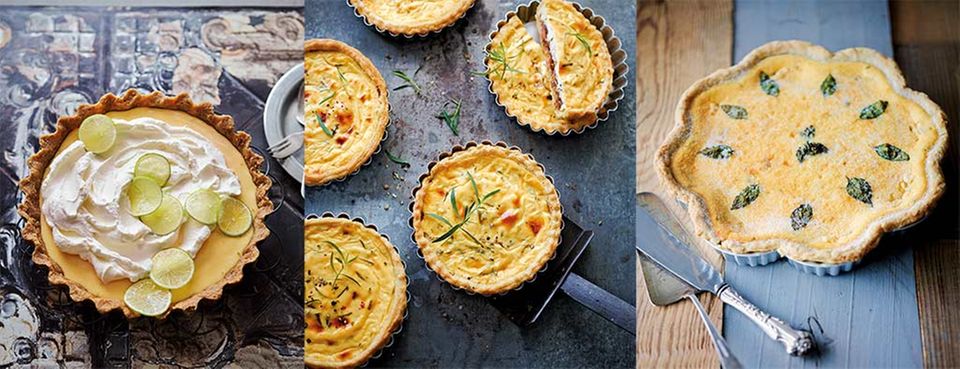 Leckere Vielfalt: Key Lime Pie, herzhafte Ziegenkäse-Cheesecake-Tarte und spanischer Cheesecake mit Minze und Ricotta Leckere Vielfalt: Key Lime Pie, herzhafte Ziegenkäse-Cheesecake-Tarte und spanischer Cheesecake mit Minze und Ricotta