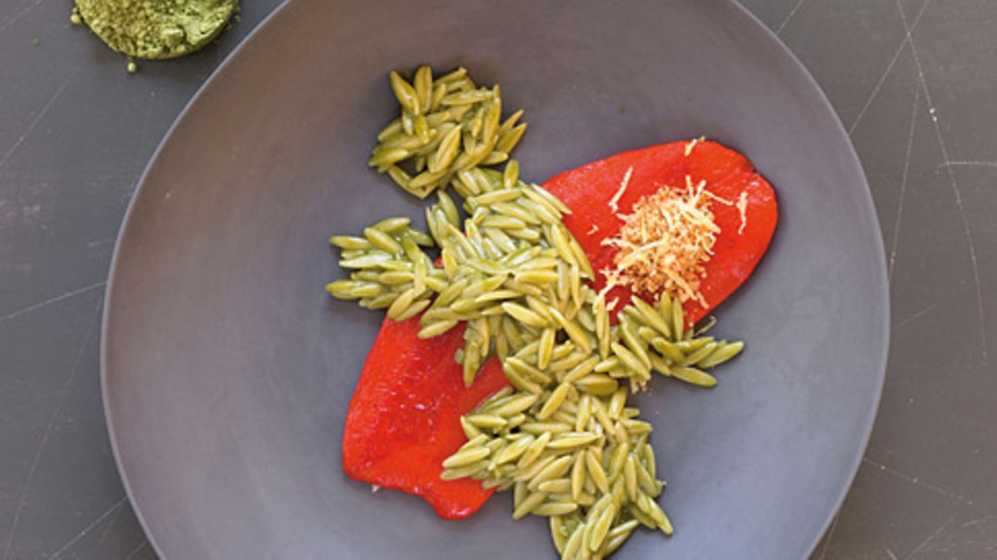 Tee-Nudeln mit gerösteter Paprika Rezept