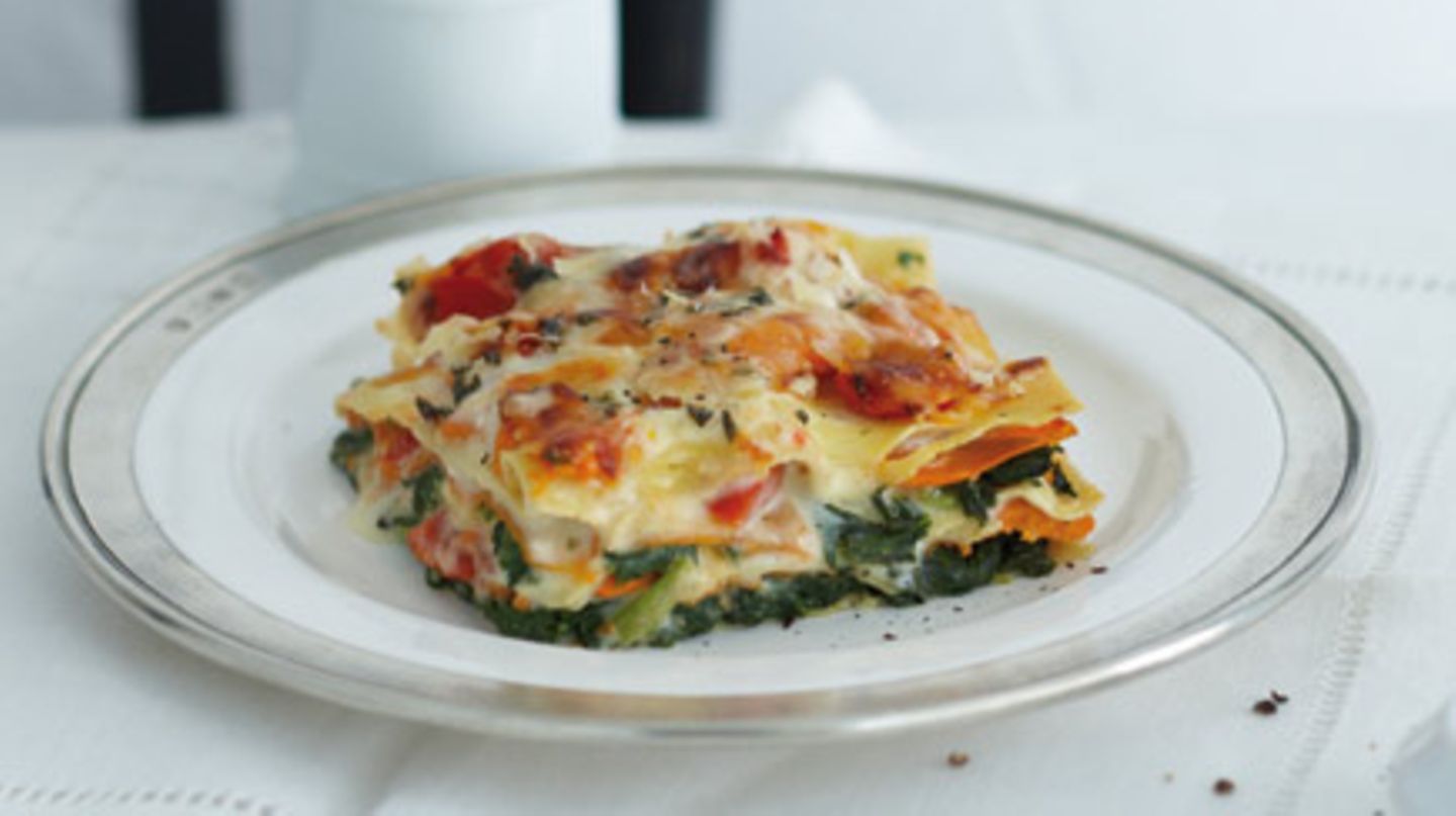 Kürbis-Spinat-Lasagne mit Ziegenkäse-Béchamel Rezept