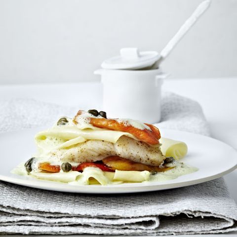 Lasagne mit Paprika und Steinbutt
