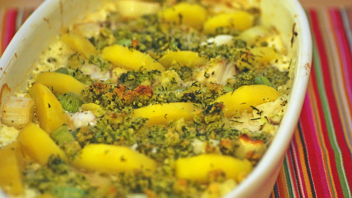 Kartoffel-Lauch-Gratin mit Kabeljau Rezept