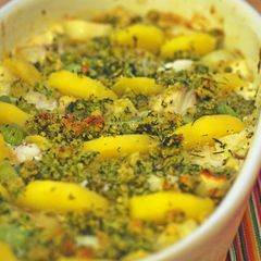 Kartoffel-Lauch-Gratin mit Kabeljau