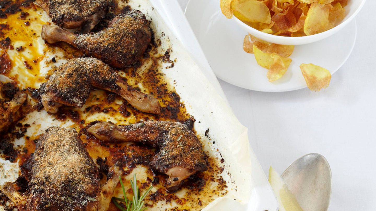 Gewürz-Stubenküken mit Kartoffelchips Rezept