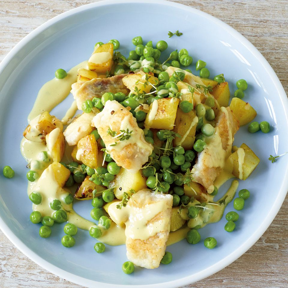 Pannfisch mit Erbsen