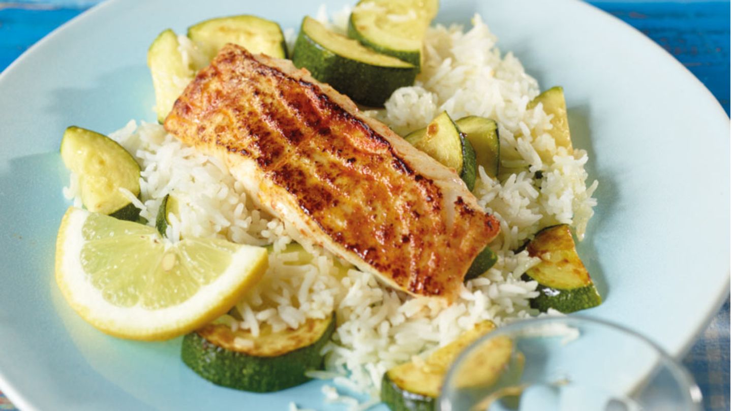 Seelachs mit Zucchini-Reis Rezept