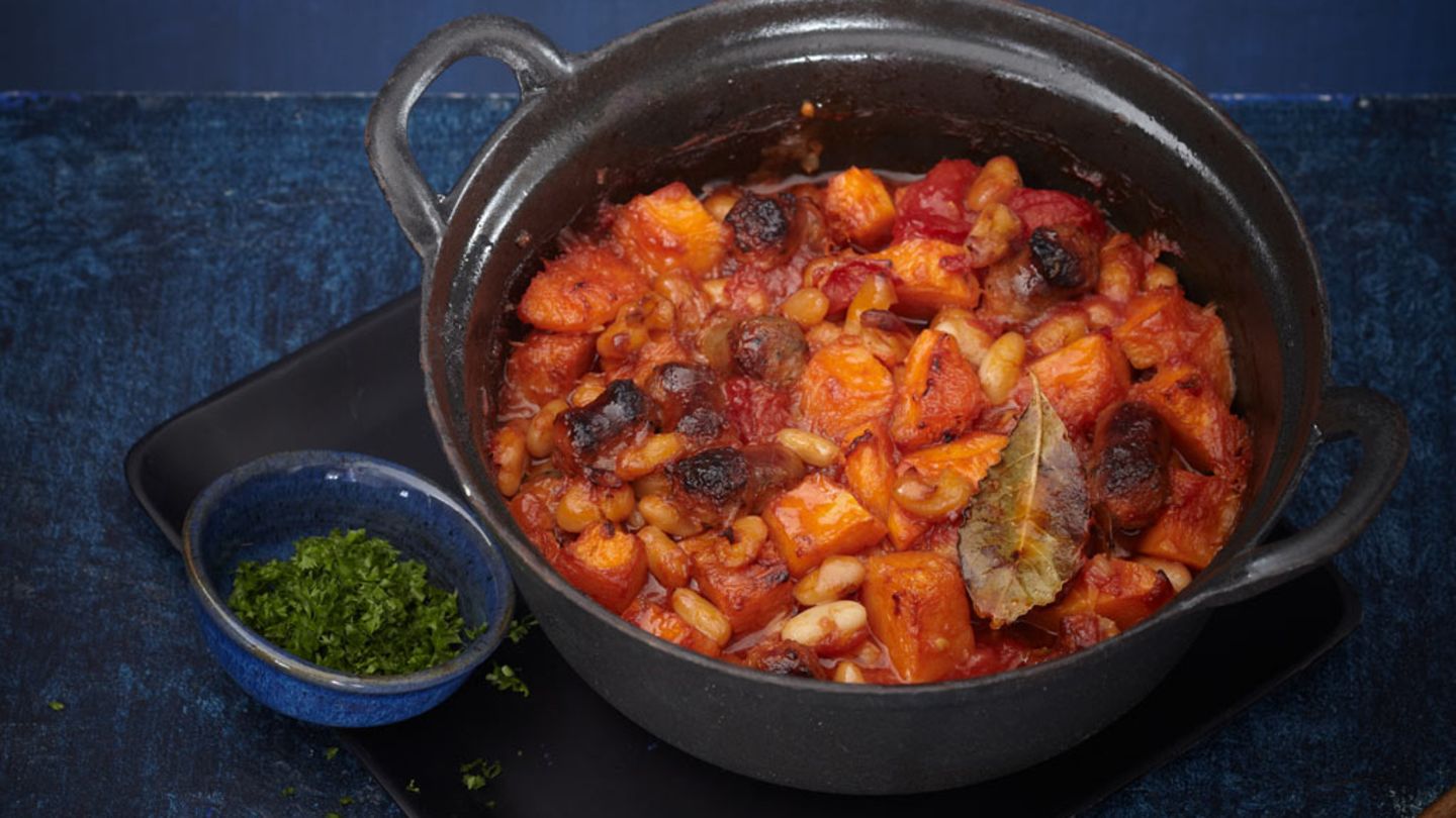 Geschmorter Kürbis-Bohnen-Eintopf Rezept