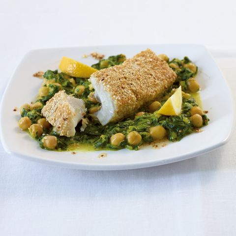 Knusperfisch mit Curryspinat
