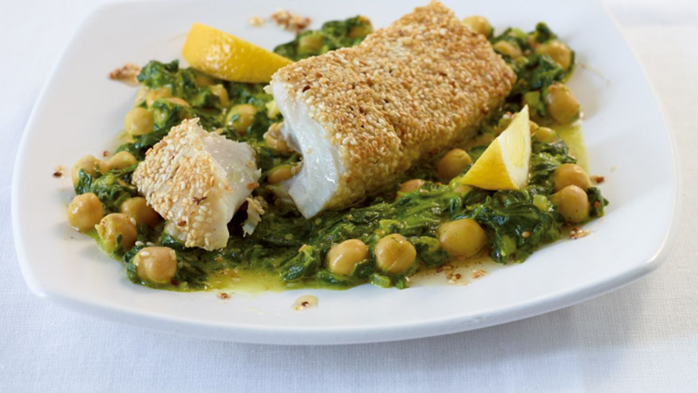 Knusperfisch mit Curryspinat Rezept