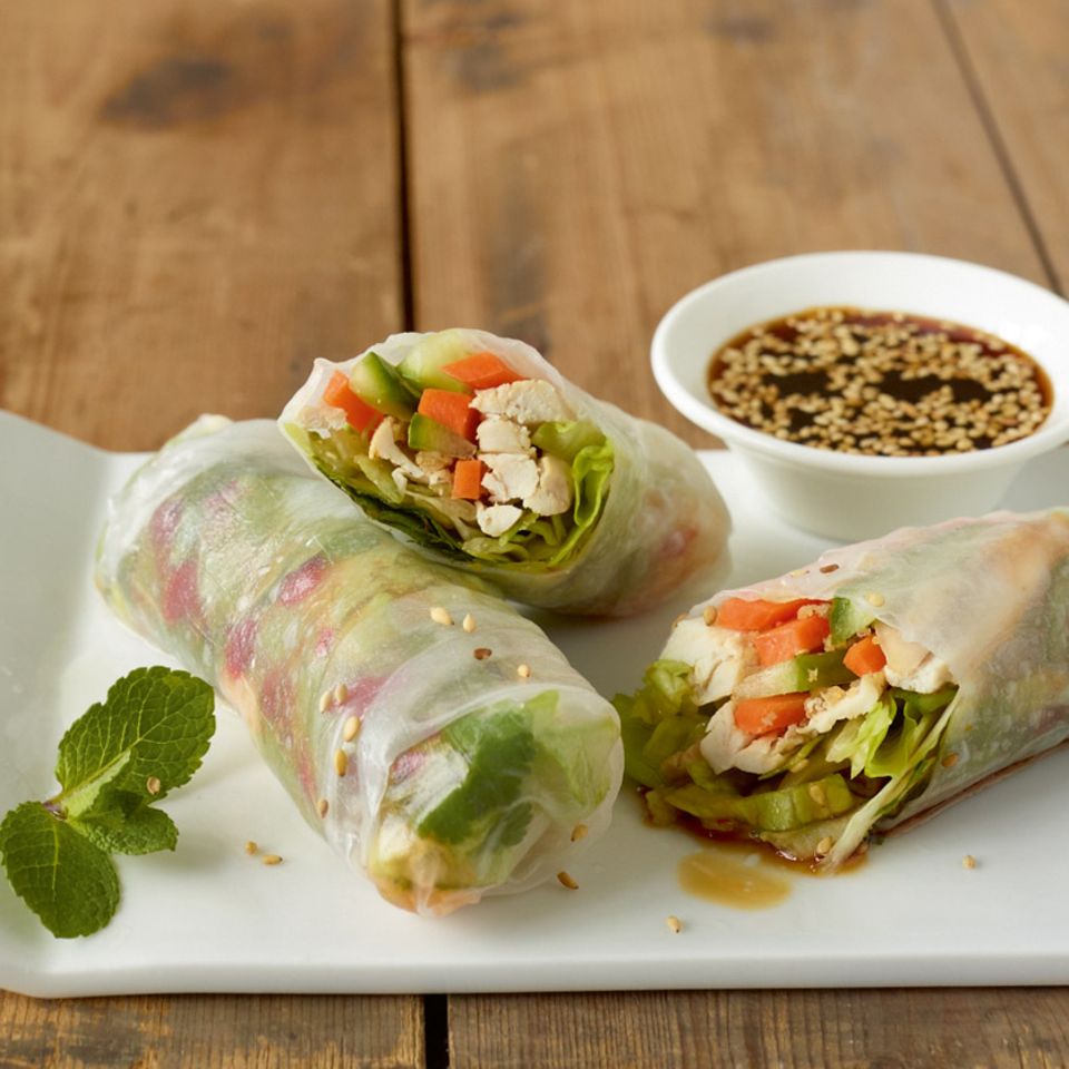 Rice paper spring rolls with soy dip