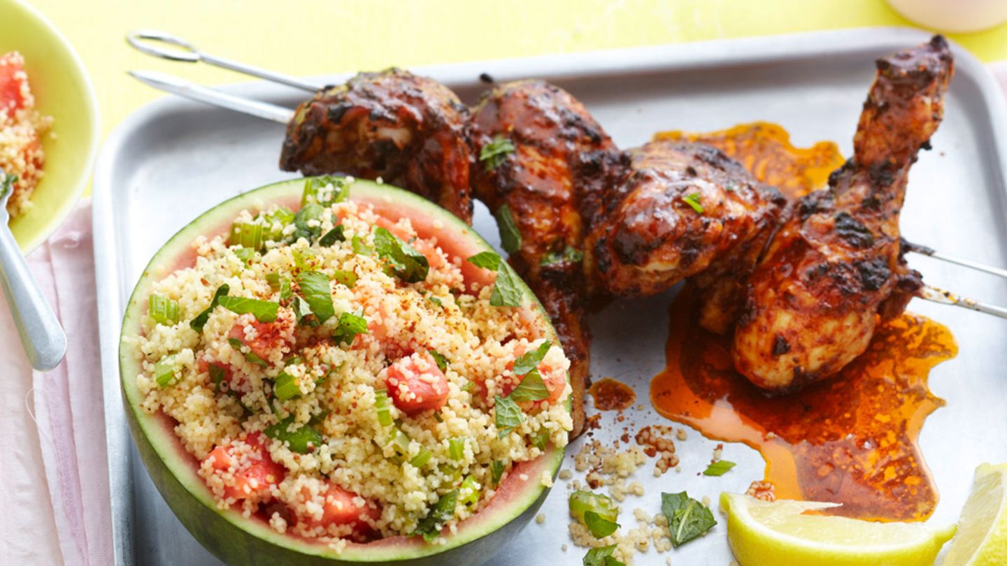 Melonen-Couscous mit gegrilltem Hähnchen Rezept