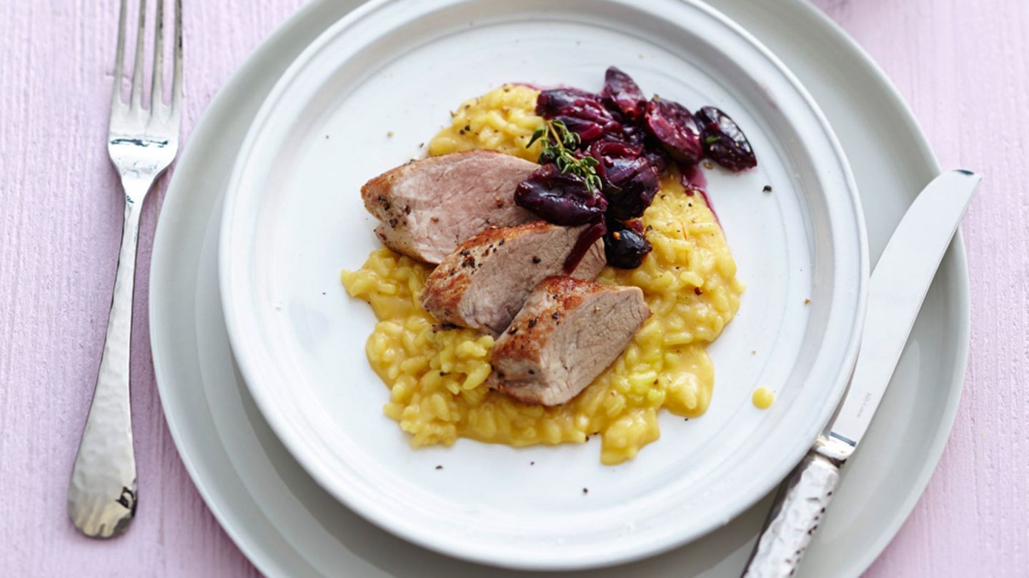 Schweinefilet mit Trauben-Chutney und Risotto Rezept