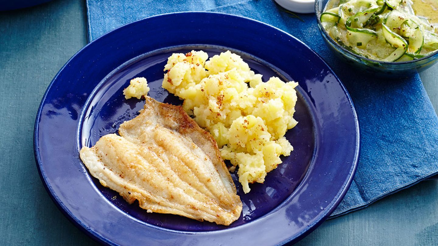 Scholle mit Gurke und Kartoffelstampf Rezept