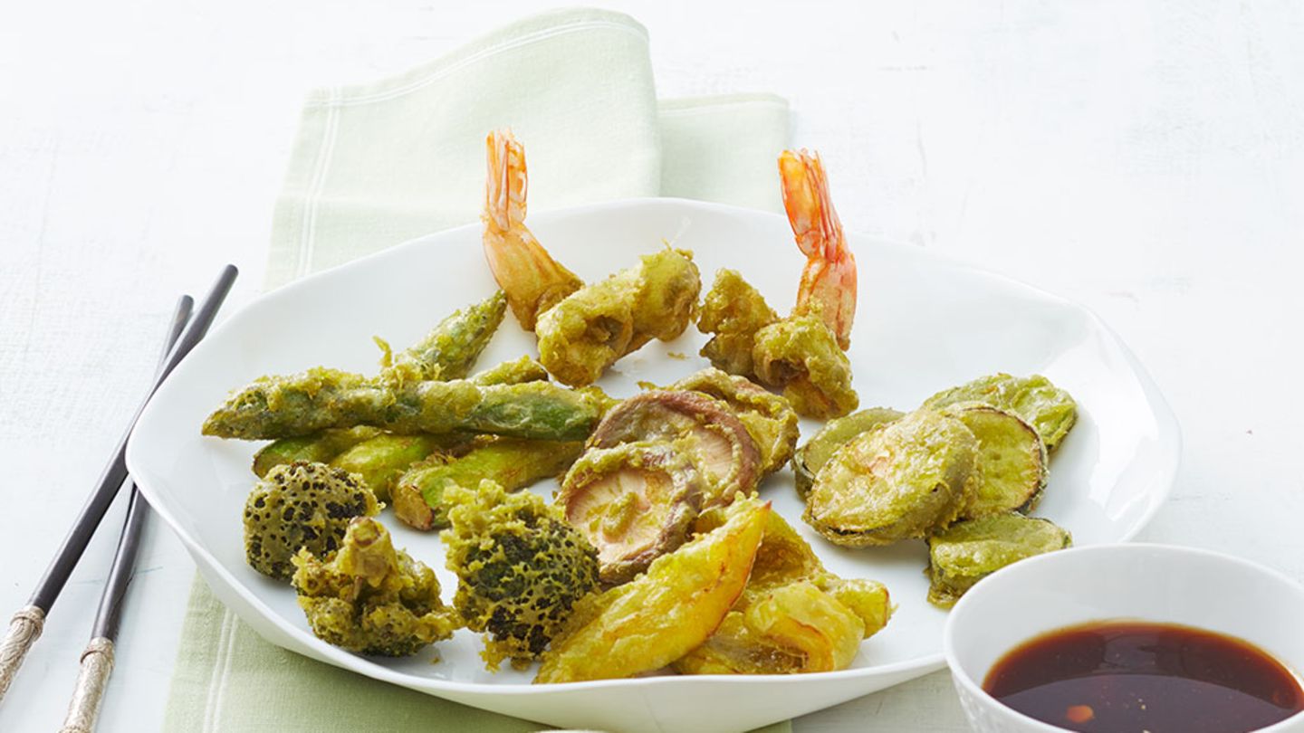 Gemüse und Garnelen in Matcha Rezept