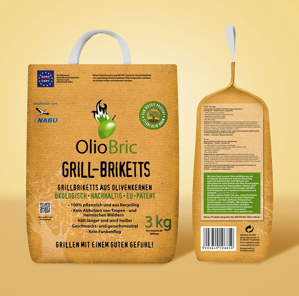 Nachhaltig hergestellt: Grill-Briketts von Olio Bric Nachhaltig hergestellt: Grill-Briketts von Olio Bric