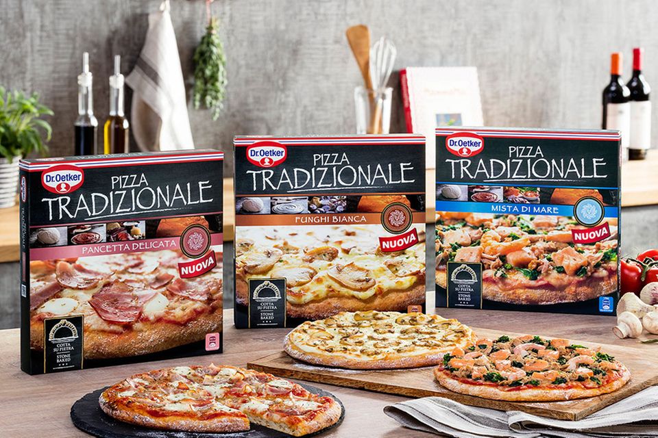 Die drei neuen Pizza-Sorten: Pancetta Delicata, Funghi Bianca und Mista di Mare