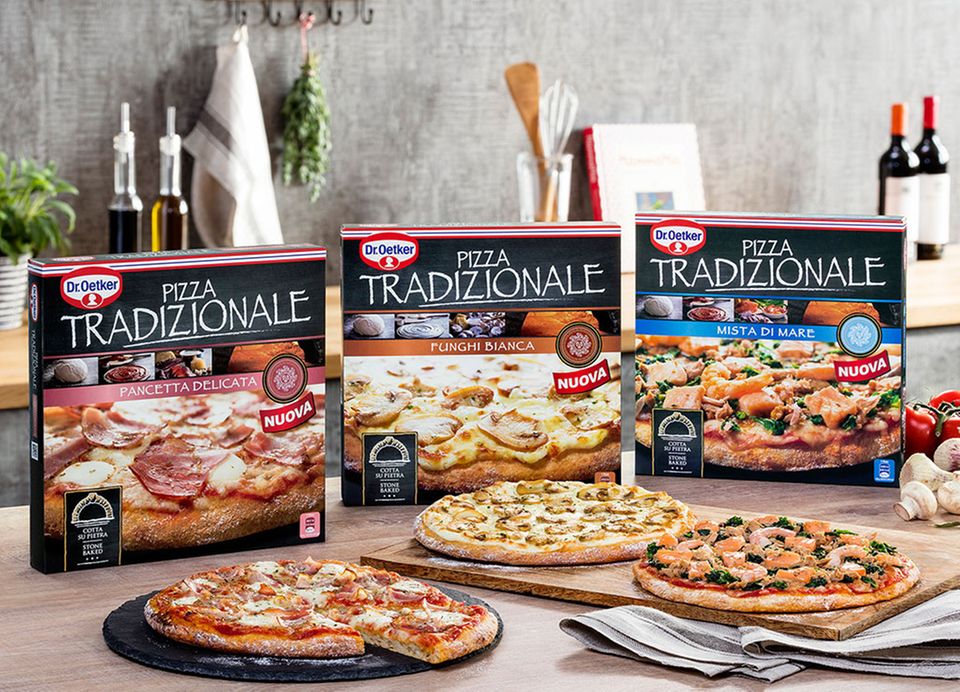 Die drei neuen Pizza-Sorten: Pancetta Delicata, Funghi Bianca und Mista di Mare Die drei neuen Pizza-Sorten: Pancetta Delicata, Funghi Bianca und Mista di Mare