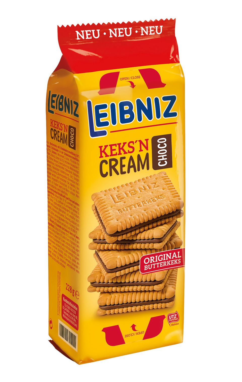 Die neue Sorte Keks'n Cream in einer wiederverschließbaren Packung Die neue Sorte Keks'n Cream in einer wiederverschließbaren Packung