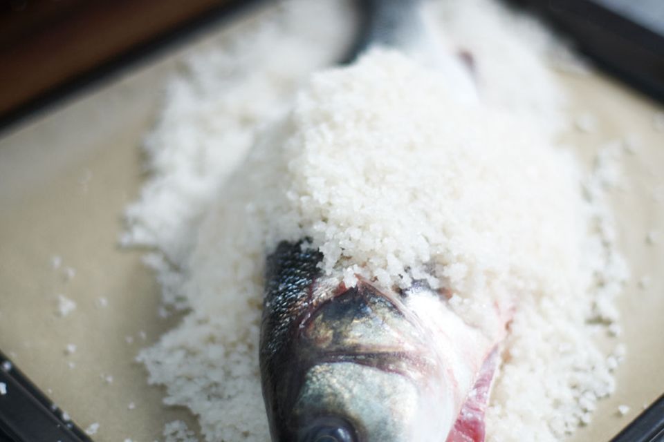 Loup de mer in der Salzkruste Loup de mer in der Salzkruste