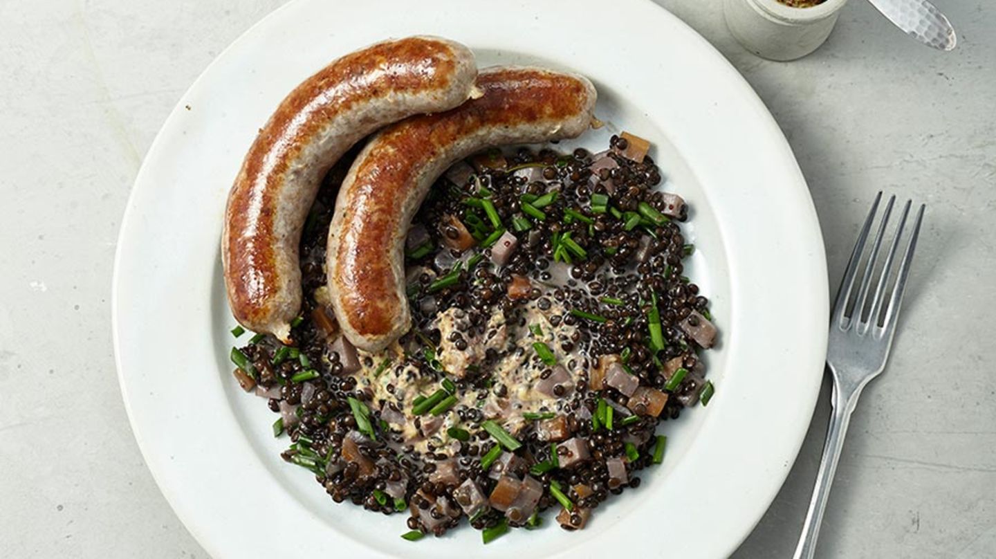 Bratwurst mit Senflinsen Rezept