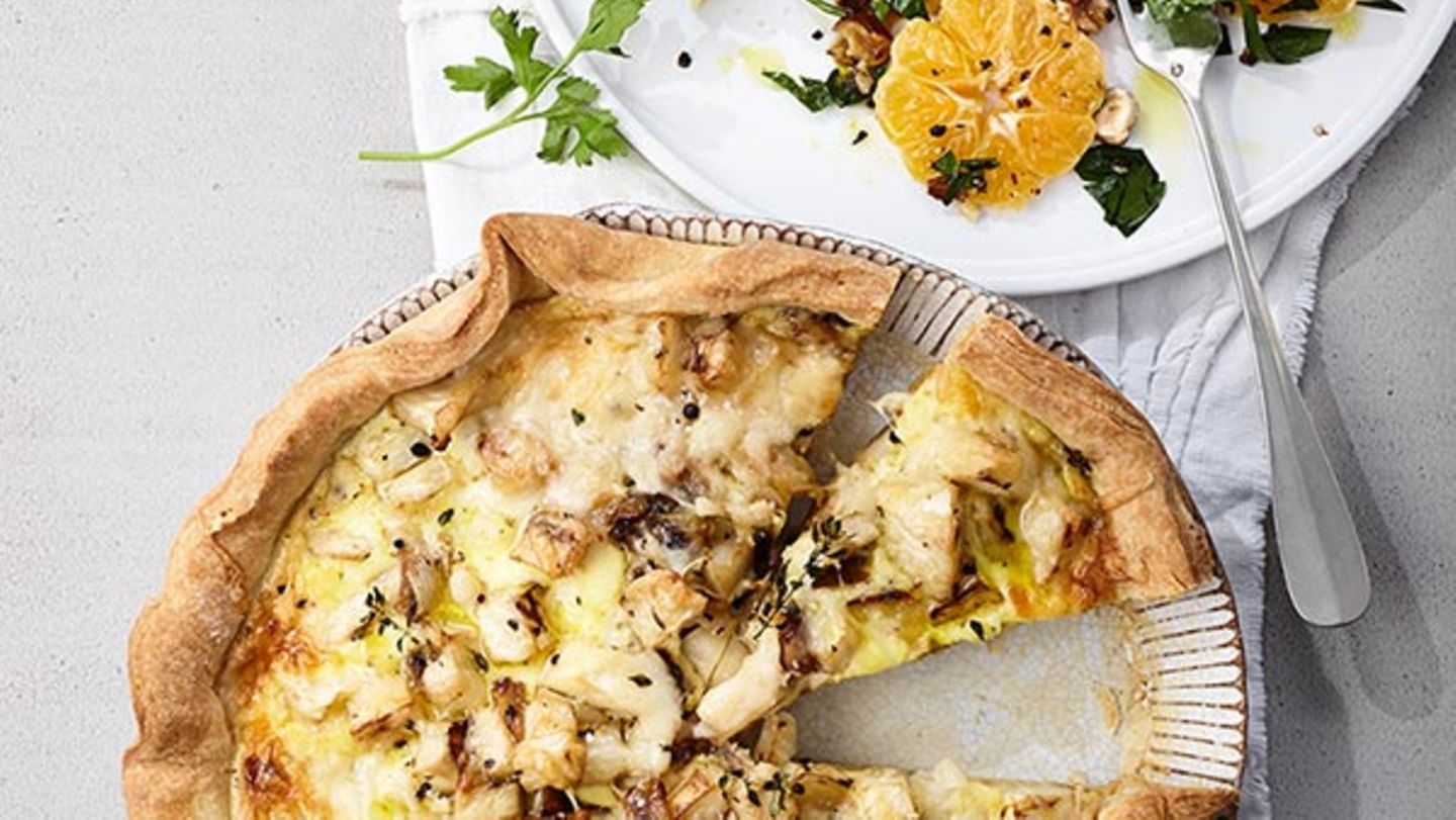 Sellerie-Quiche mit Clementinensalat Rezept