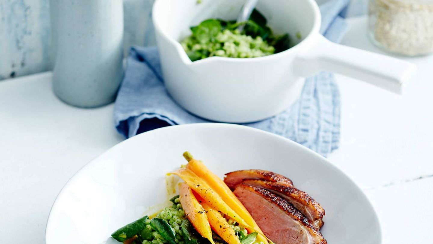 Grüne Graupen mit Curry-Möhren und Entenbrust Rezept
