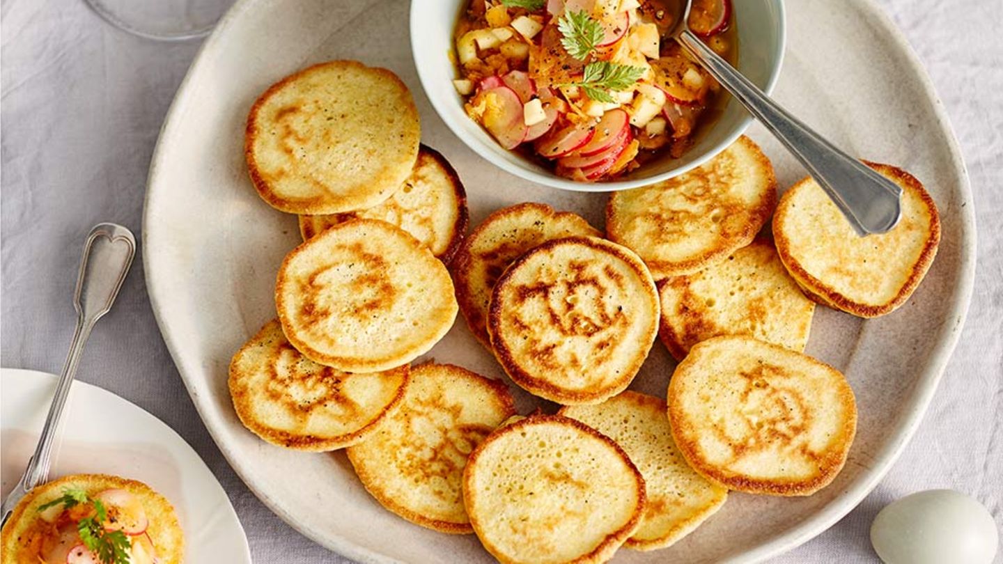 Pancakes mit Radieschen-Apfel-Vinaigrette Rezept
