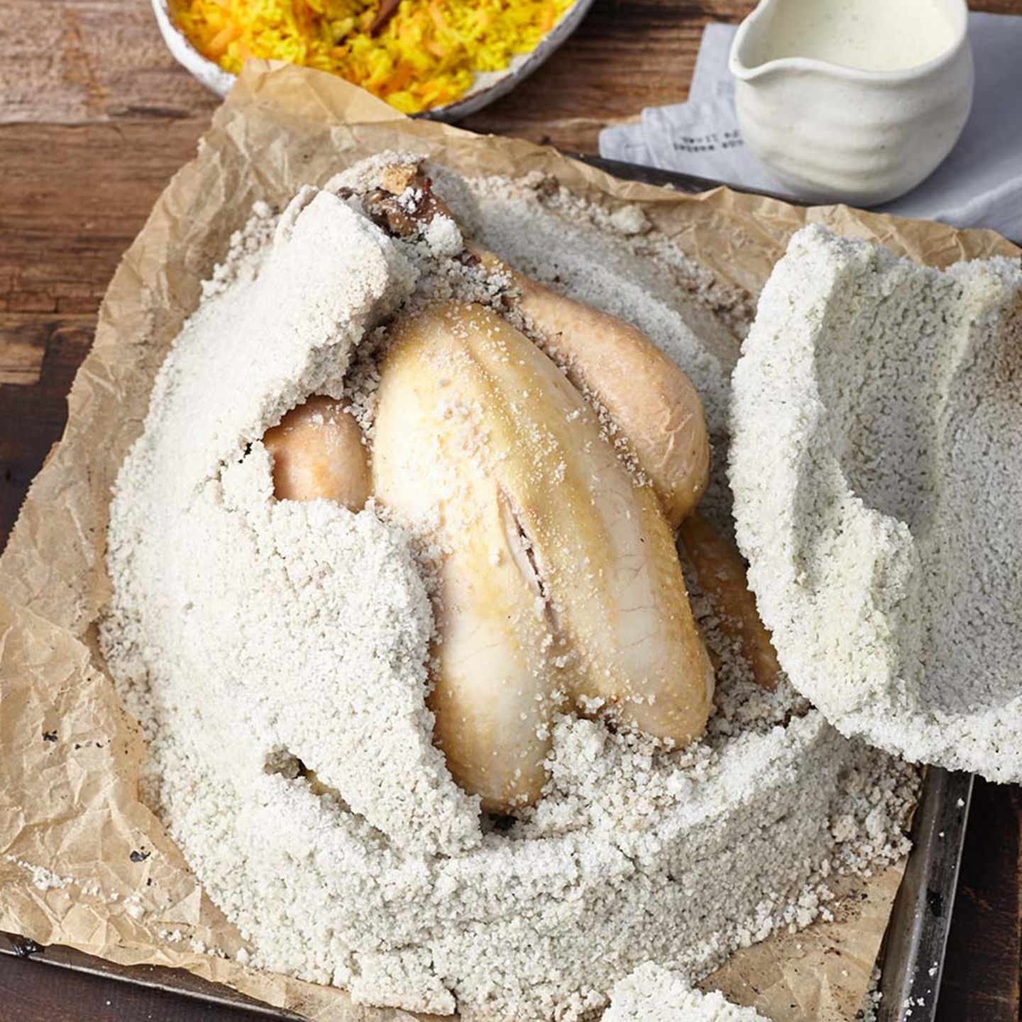 Salzkrusten-Huhn mit Limetten-Anis-Sauce