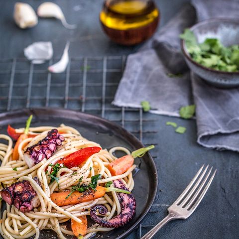 Spaghetti mit gegrilltem Pulpo