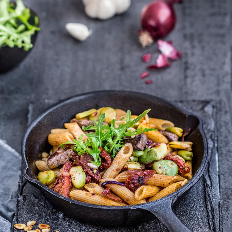 Penne mit Rinderfiletstreifen