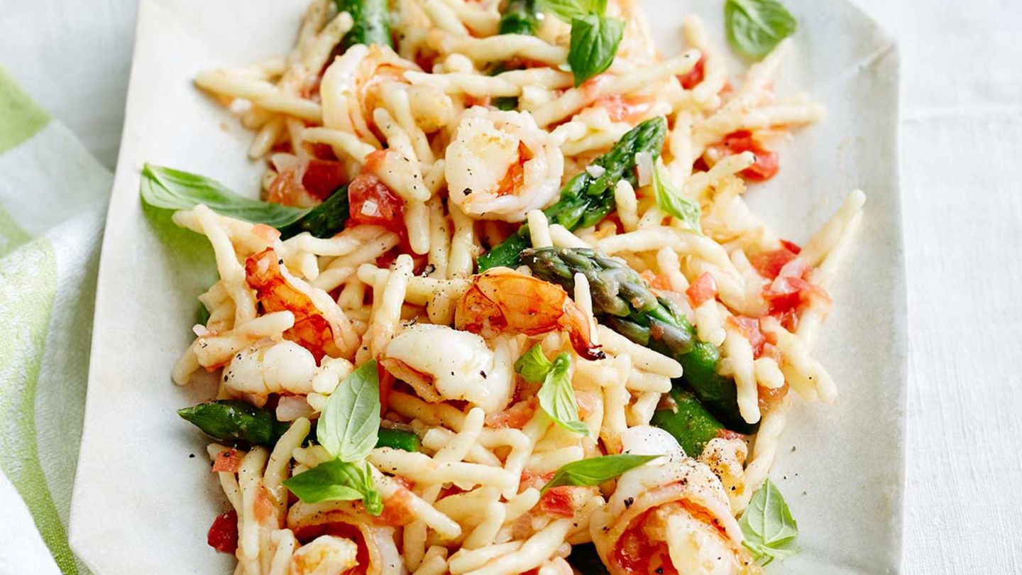 Trofie mit Riesengarnelen und Spargel Rezept