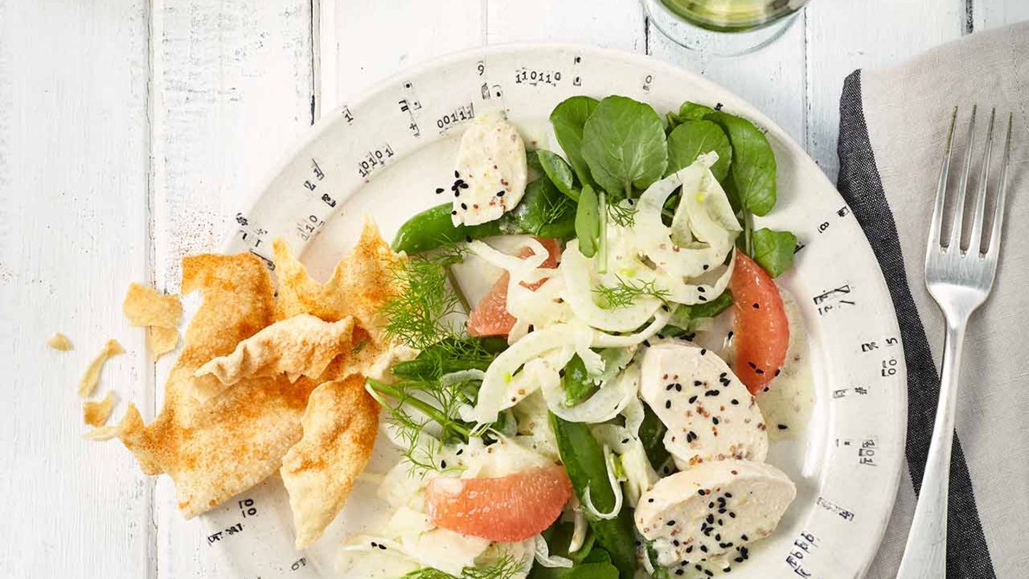 Fenchel-Grapefruit-Salat mit Kokos-Poulardenbrust Rezept