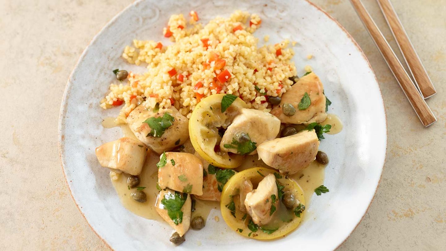 Zitronenhähnchen mit Paprikabulgur Rezept