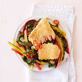 Panierter Lachs auf Chili-Mangod