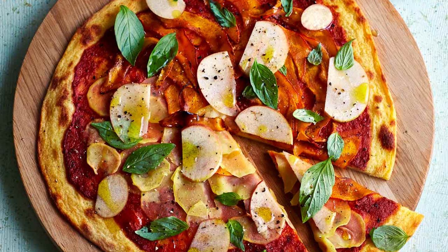 Kartoffelpizza mit Paprika und Kürbis Rezept