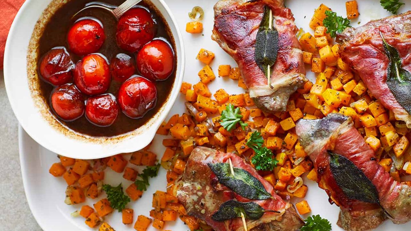 Gebratener Kürbis mit Kalbsleber-Saltimbocca Rezept