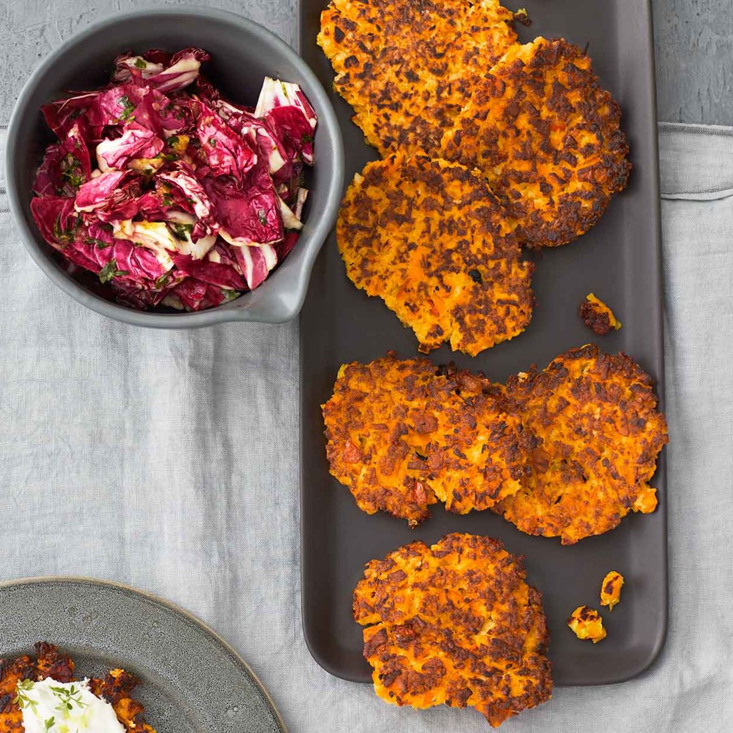 Kartoffel Kurbis Rosti Mit Radicchio Salat Thermomix Rezept Essen Und Trinken