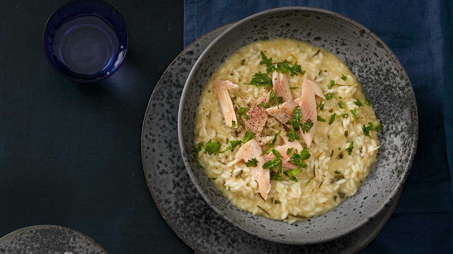 Kräuter-Risotto mit Räucherforelle: Thermomix ® Rezept