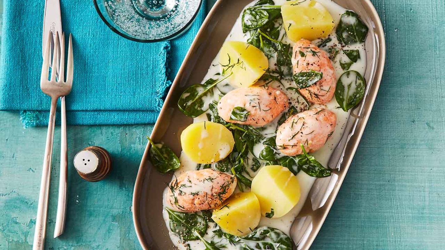 Lachsbällchen mit Spinatrahm: Thermomix ® Rezept - [ESSEN UND TRINKEN]