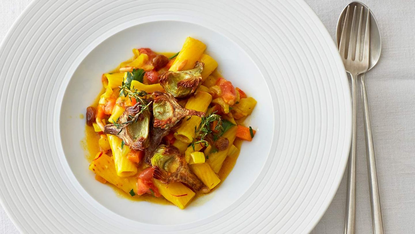 Tortiglioni mit Safran-Gemüse und Artischocken Rezept