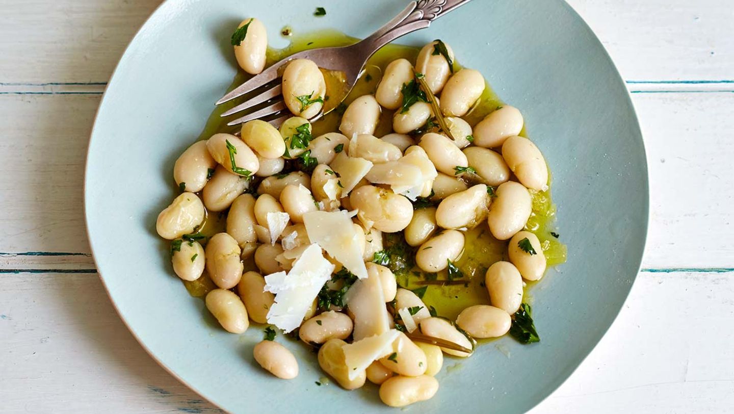 Palbohnen, Olivenöl und Parmesan Rezept