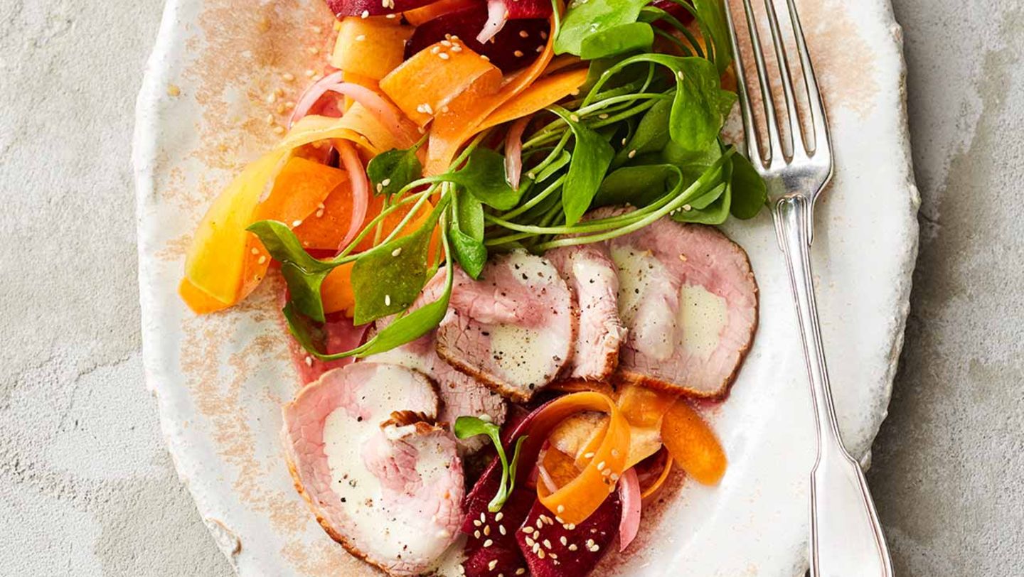 Möhrensalat mit Kalbstafelspitz und Wasabi-Creme Rezept