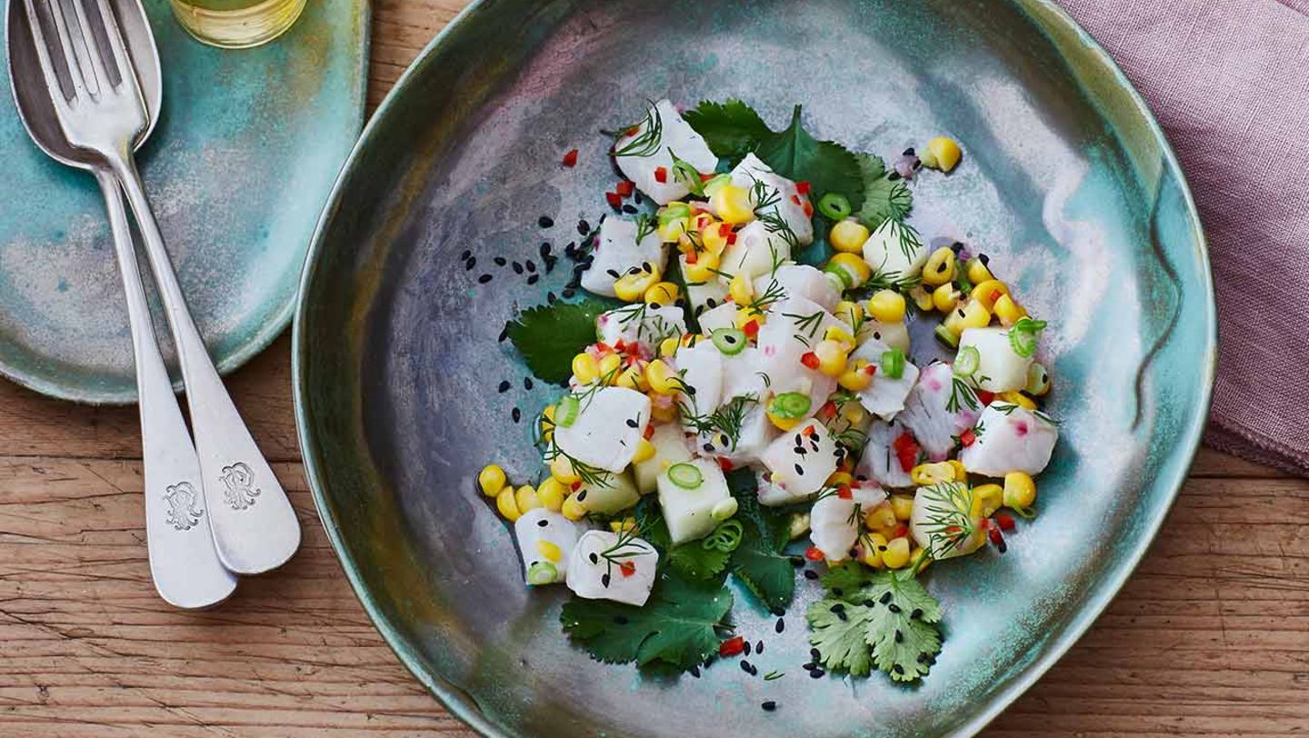 Ceviche mit Mais und Melone Rezept