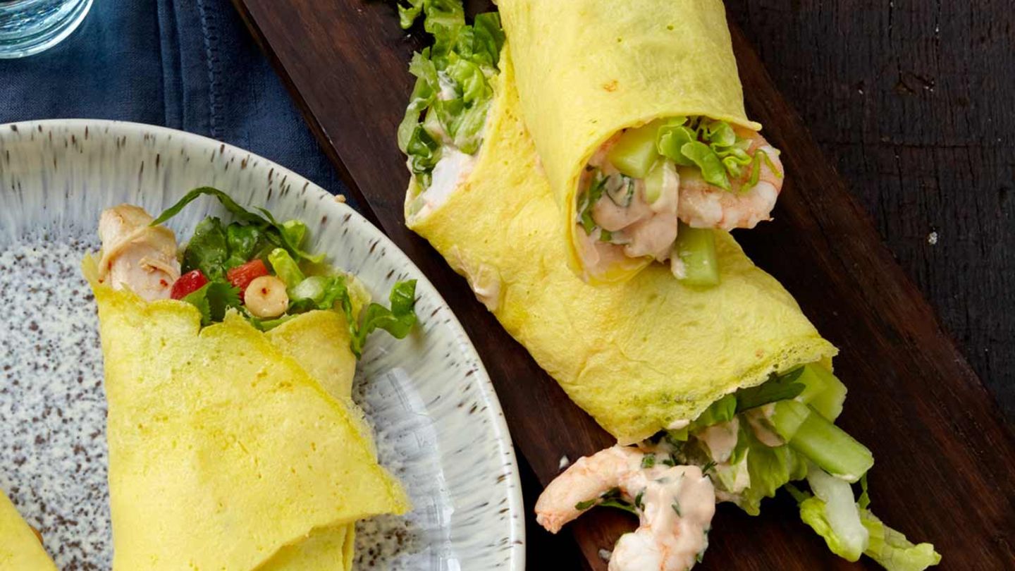 Garnelen im Eierkuchen-Wrap Rezept