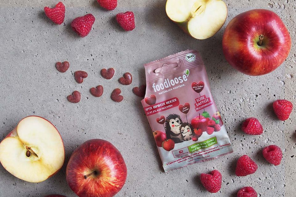 Fruchtherzen in der Sorte Apfel-Himbeer Fruchtherzen in der Sorte Apfel-Himbeer