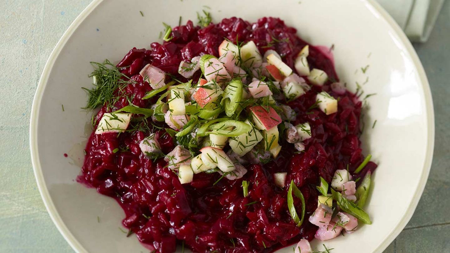 Rote-Bete-Risotto mit Matjes