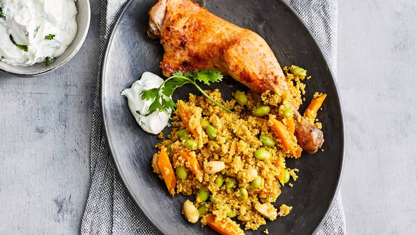 Hähnchenkeulen mit Couscous Rezept