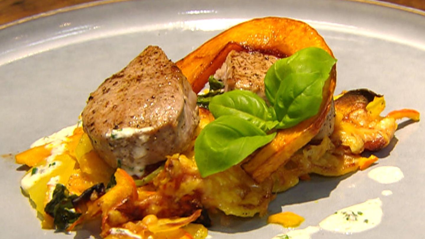 Kartoffel-Kürbis-Gratin mit Medaillons: Für jeden Tag Kochshow