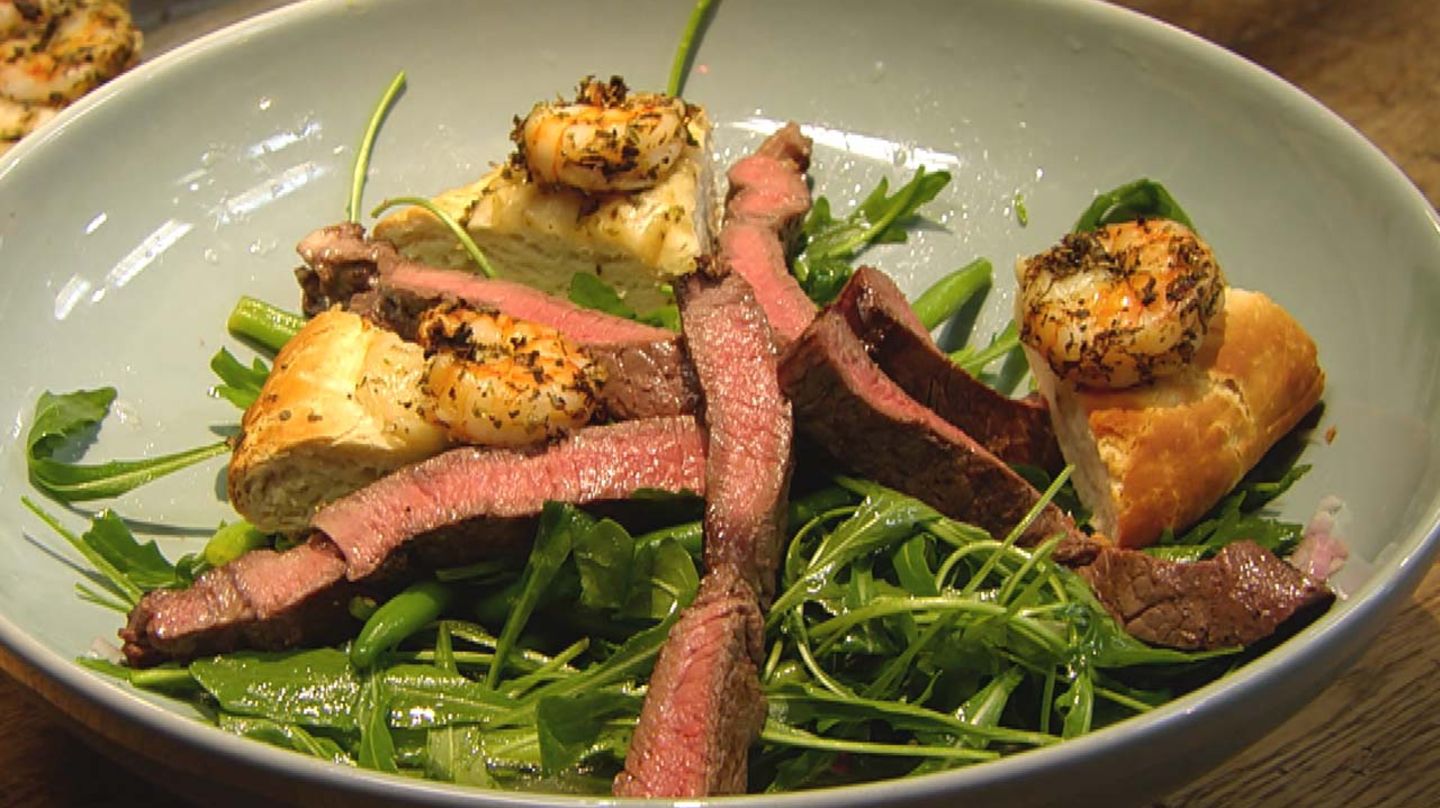Steak mit Garnelen-Focaccia: Für jeden Tag Kochshow