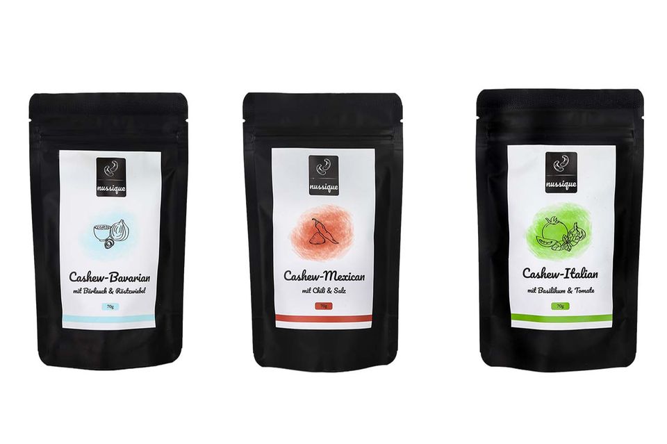 Drei Sorten gewürzte Cashewkerne von nussique